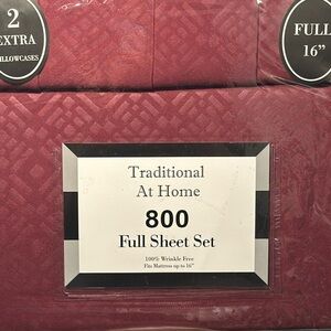 Traditional At Home 6pc Full Sheet Set Red Plum Diamond embossed